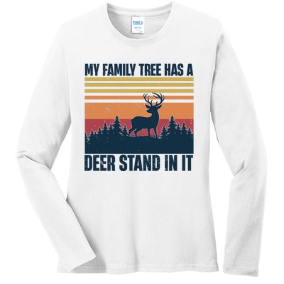 My Family Tree Has A Deer Stand In It Vintage Deer Hunting Premium Ladies Long Sleeve Shirt