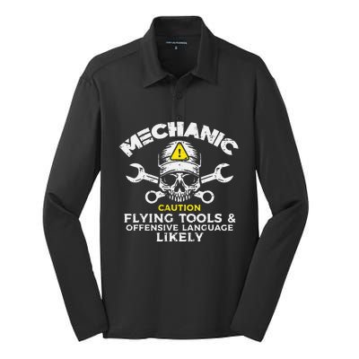 Mechanic Flying Tools Wrench Funny Car Auto Garage Dad Silk Touch Performance Long Sleeve Polo