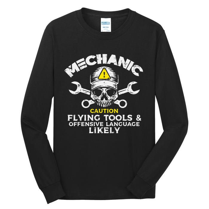 Mechanic Flying Tools Wrench Funny Car Auto Garage Dad Tall Long Sleeve T-Shirt