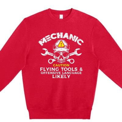 Mechanic Flying Tools Wrench Funny Car Auto Garage Dad Premium Crewneck Sweatshirt