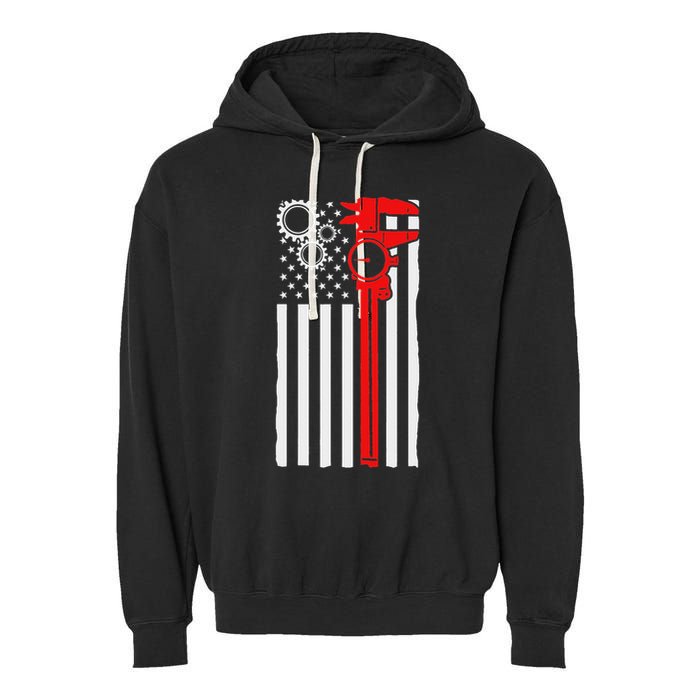 Machinist Flag Tools Cnc Machine Operator Machining Garment-Dyed Fleece Hoodie