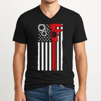 Machinist Flag Tools Cnc Machine Operator Machining V-Neck T-Shirt