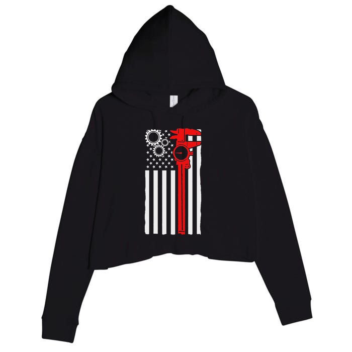 Machinist Flag Tools Cnc Machine Operator Machining Crop Fleece Hoodie