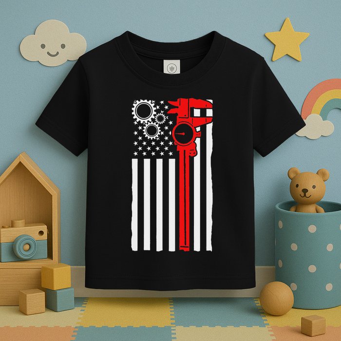 Machinist Flag Tools Cnc Machine Operator Machining Toddler T-Shirt