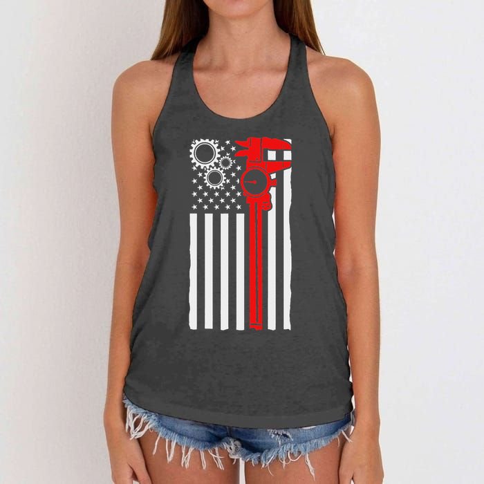 Machinist Flag Tools Cnc Machine Operator Machining Women's Knotted Racerback Tank