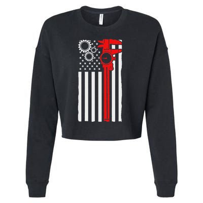 Machinist Flag Tools Cnc Machine Operator Machining Cropped Pullover Crew