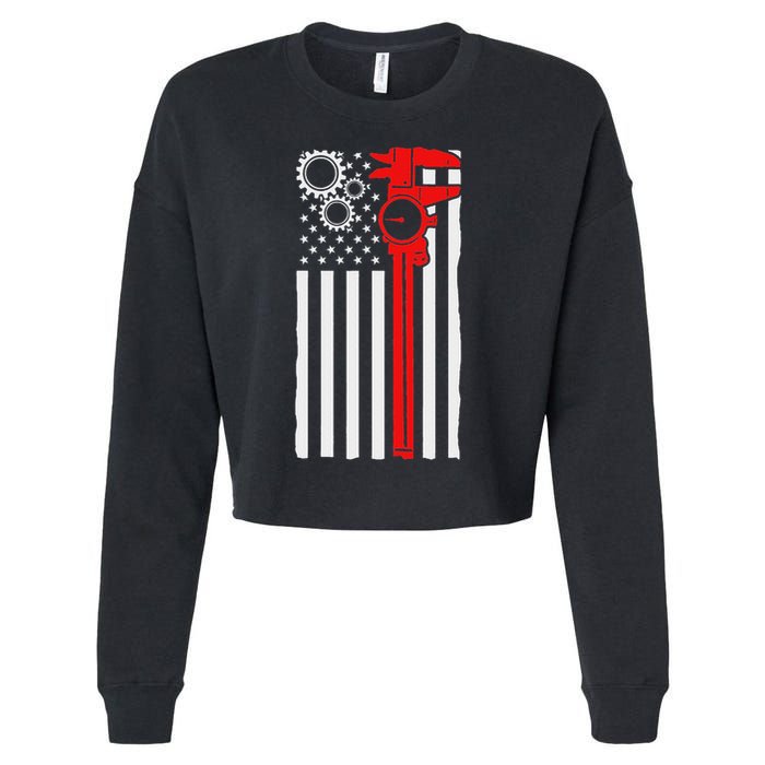 Machinist Flag Tools Cnc Machine Operator Machining Cropped Pullover Crew