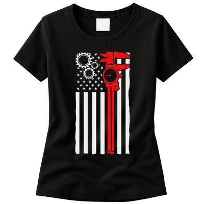 Machinist Flag Tools Cnc Machine Operator Machining Womens T-Shirt