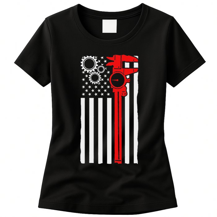 Machinist Flag Tools Cnc Machine Operator Machining Womens T-Shirt
