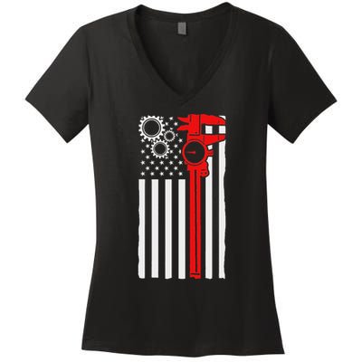 Machinist Flag Tools Cnc Machine Operator Machining Women's V-Neck T-Shirt