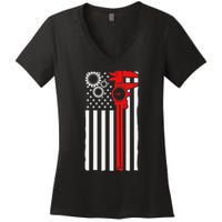 Machinist Flag Tools Cnc Machine Operator Machining Women's V-Neck T-Shirt