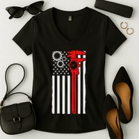 Machinist Flag Tools Cnc Machine Operator Machining Women's V-Neck T-Shirt