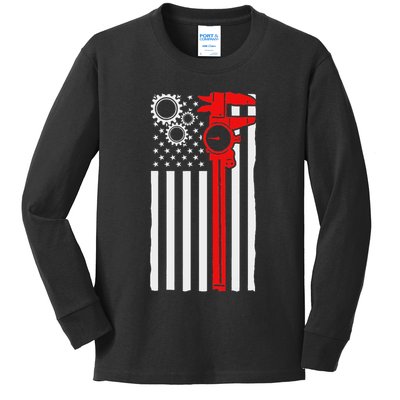 Machinist Flag Tools Cnc Machine Operator Machining Kids Long Sleeve Shirt
