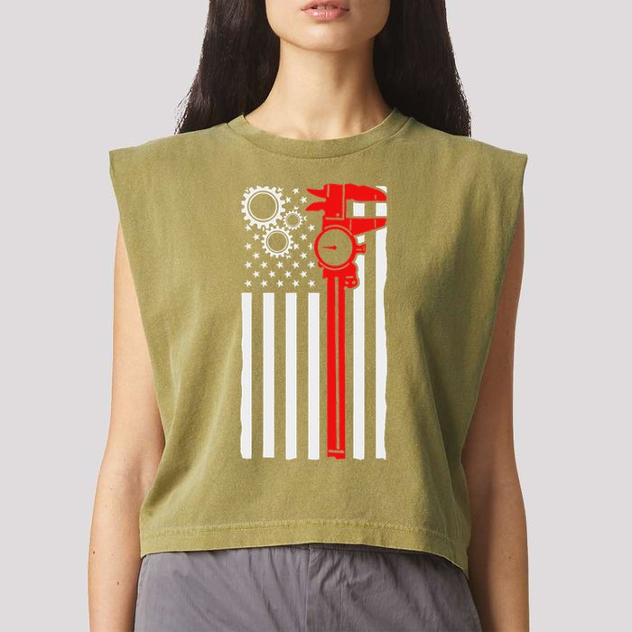 Machinist Flag Tools Cnc Machine Operator Machining Garment-Dyed Women's Muscle Tee