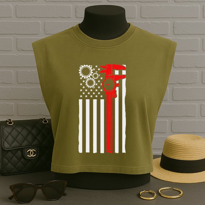 Machinist Flag Tools Cnc Machine Operator Machining Garment-Dyed Women's Muscle Tee