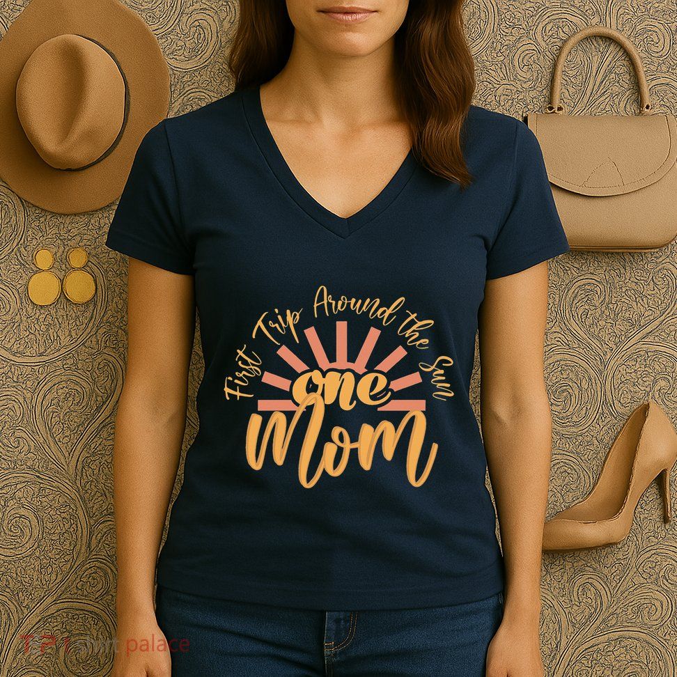 My First Trip Around The Sun Fall 1st Birthday Mom Women's V-Neck T-Shirt