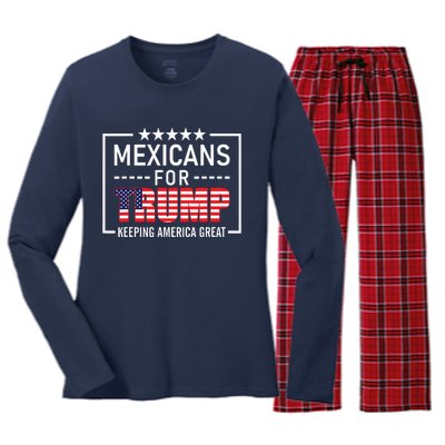 Mexicans For Trump Hispanic Conservative Gift Trump 2024 Women's Long Sleeve Flannel Pajama Set 