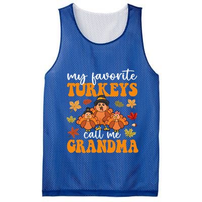 My Favorite Turkeys Call Me Grandma Family Thanksgiving Gift Mesh Reversible Basketball Jersey Tank