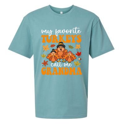 My Favorite Turkeys Call Me Grandma Family Thanksgiving Gift Sueded Cloud Jersey T-Shirt