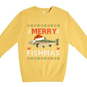 Merry Fishmas Trout Fish Ugly Christmas Funny Fishing Gift Premium Crewneck Sweatshirt