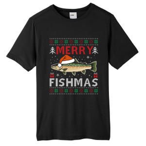 Merry Fishmas Trout Fish Ugly Christmas Funny Fishing Gift Tall Fusion ChromaSoft Performance T-Shirt