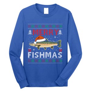 Merry Fishmas Trout Fish Ugly Christmas Funny Fishing Gift Long Sleeve Shirt