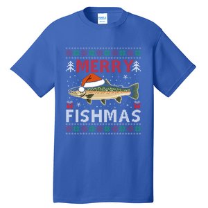 Merry Fishmas Trout Fish Ugly Christmas Funny Fishing Gift Tall T-Shirt