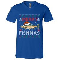 Merry Fishmas Trout Fish Ugly Christmas Funny Fishing Gift V-Neck T-Shirt