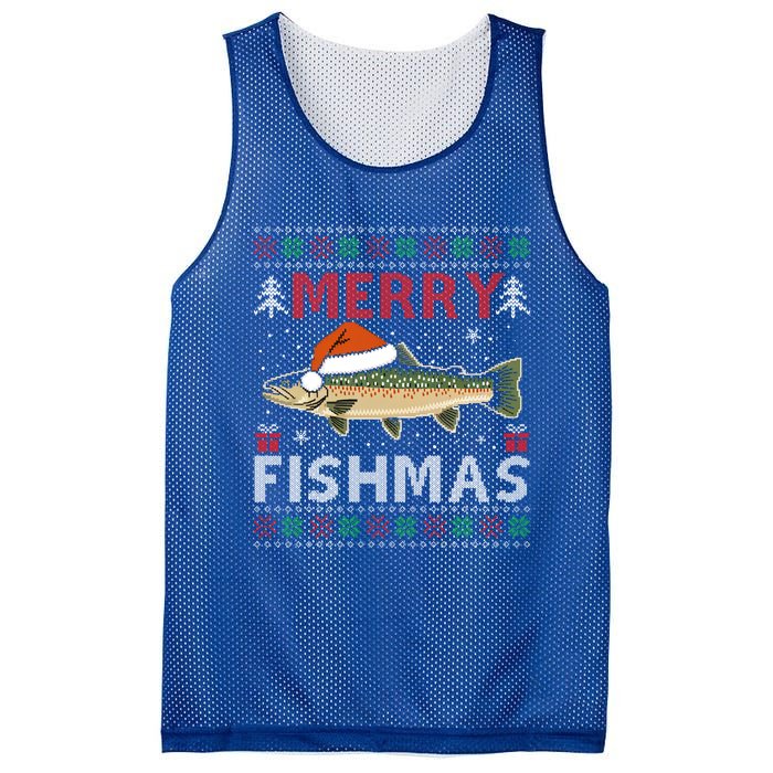 Merry Fishmas Trout Fish Ugly Christmas Funny Fishing Gift Mesh Reversible Basketball Jersey Tank