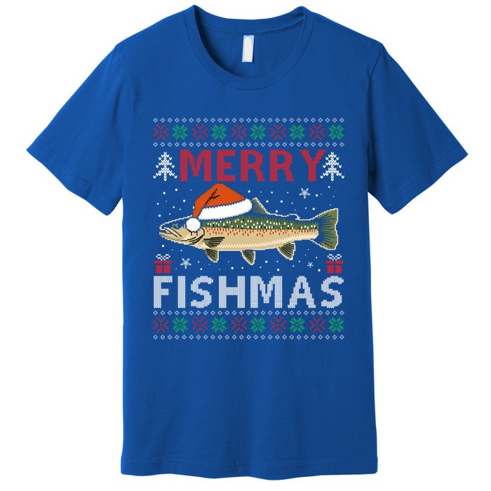 Merry Fishmas Trout Fish Ugly Christmas Funny Fishing Gift Premium T-Shirt