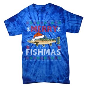 Merry Fishmas Trout Fish Ugly Christmas Funny Fishing Gift Tie-Dye T-Shirt