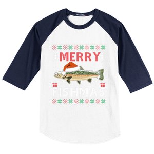 Merry Fishmas Trout Fish Ugly Christmas Funny Fishing Gift Baseball Sleeve Shirt