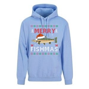 Merry Fishmas Trout Fish Ugly Christmas Funny Fishing Gift Unisex Surf Hoodie