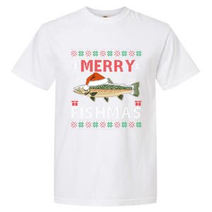 Merry Fishmas Trout Fish Ugly Christmas Funny Fishing Gift Garment-Dyed Heavyweight T-Shirt