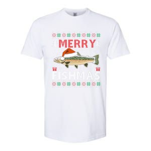 Merry Fishmas Trout Fish Ugly Christmas Funny Fishing Gift Softstyle CVC T-Shirt