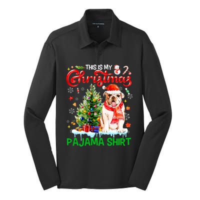 Matching Family This Is My Christmas Pajama Santa Bulldog Gift Silk Touch Performance Long Sleeve Polo