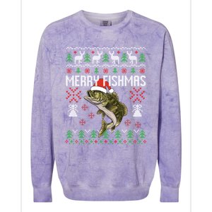 Merry Fishmas Ugly Christmas Funny Angler Fishing Meaningful Gift Colorblast Crewneck Sweatshirt