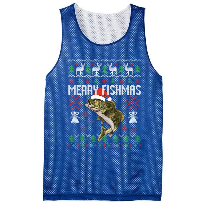 Merry Fishmas Ugly Christmas Funny Angler Fishing Meaningful Gift Mesh Reversible Basketball Jersey Tank