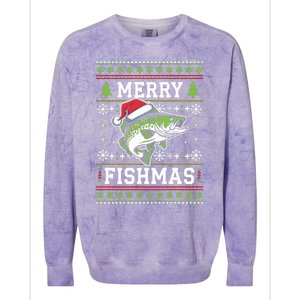 Merry Fishmas Ugly Fishing Christmas Bass Fish Pajama Funny Gift Great Gift Colorblast Crewneck Sweatshirt