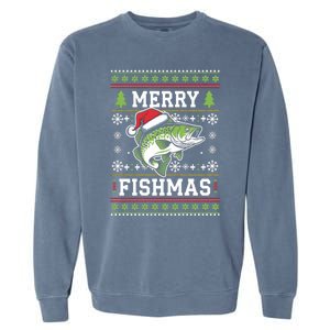 Merry Fishmas Ugly Fishing Christmas Bass Fish Pajama Funny Gift Great Gift Garment-Dyed Sweatshirt