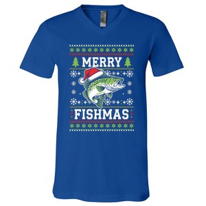 Merry Fishmas Ugly Fishing Christmas Bass Fish Pajama Funny Gift Great Gift V-Neck T-Shirt