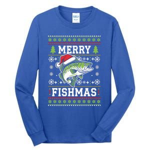 Merry Fishmas Ugly Fishing Christmas Bass Fish Pajama Funny Gift Great Gift Tall Long Sleeve T-Shirt