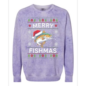 Merry Fishmas Ugly Fishing Christmas Bass Fish Pajama Funny Gift Funny Gift Colorblast Crewneck Sweatshirt