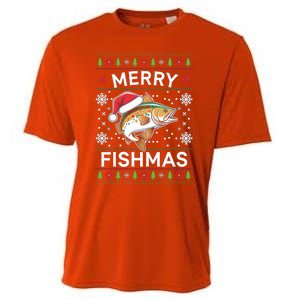 Merry Fishmas Ugly Fishing Christmas Bass Fish Pajama Funny Gift Funny Gift Cooling Performance Crew T-Shirt