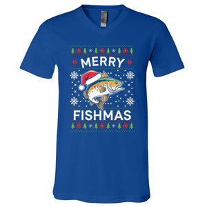 Merry Fishmas Ugly Fishing Christmas Bass Fish Pajama Funny Gift Funny Gift V-Neck T-Shirt