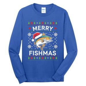 Merry Fishmas Ugly Fishing Christmas Bass Fish Pajama Funny Gift Funny Gift Tall Long Sleeve T-Shirt