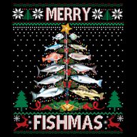 Merry Fishmas Ugly Sweater Fish Fishing Rod Christmas Tree Tall T-Shirt