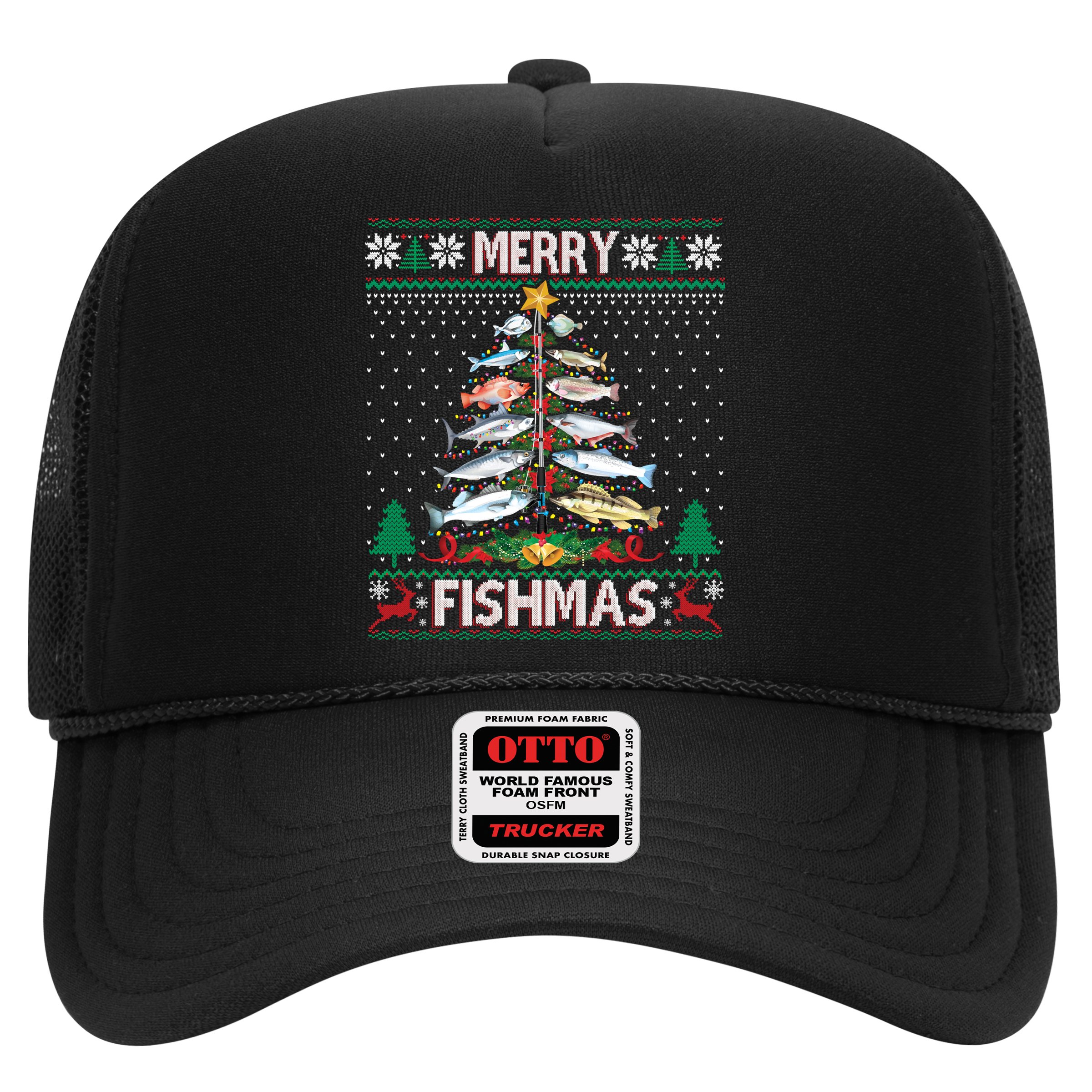 Merry Fishmas Ugly Sweater Fish Fishing Rod Christmas Tree Hat