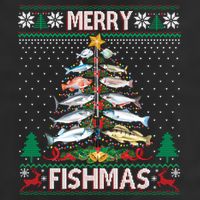 Merry Fishmas Ugly Sweater Fish Fishing Rod Christmas Tree Hat