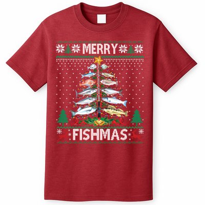Merry Fishmas Ugly Sweater Fish Fishing Rod Christmas Tree T-Shirt